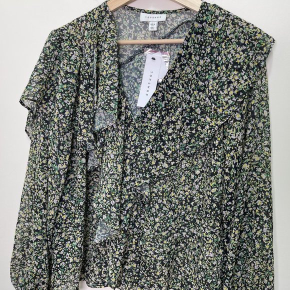 NWT TOPSHOP Ruffle Long sleeve Blouse sz 4 - Picture 7 of 11